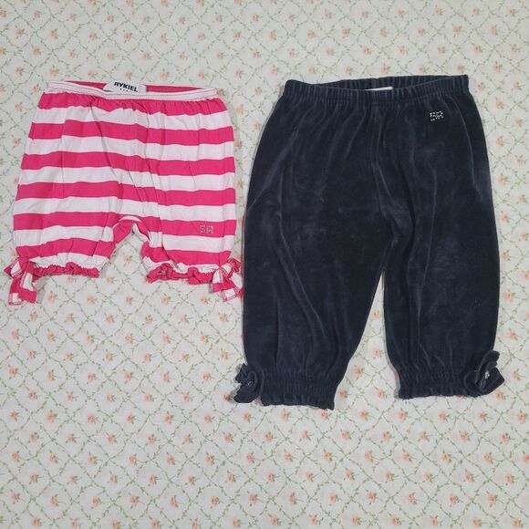 Rykiel Bébé Size 6 Months Pink & White Striped Black Velour Baby Bottoms - Picture 1 of 6